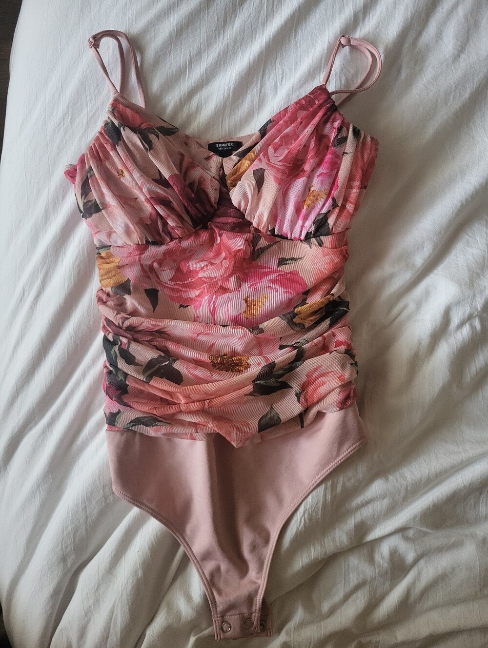 Express Pink Floral Body Contour Bodysuit